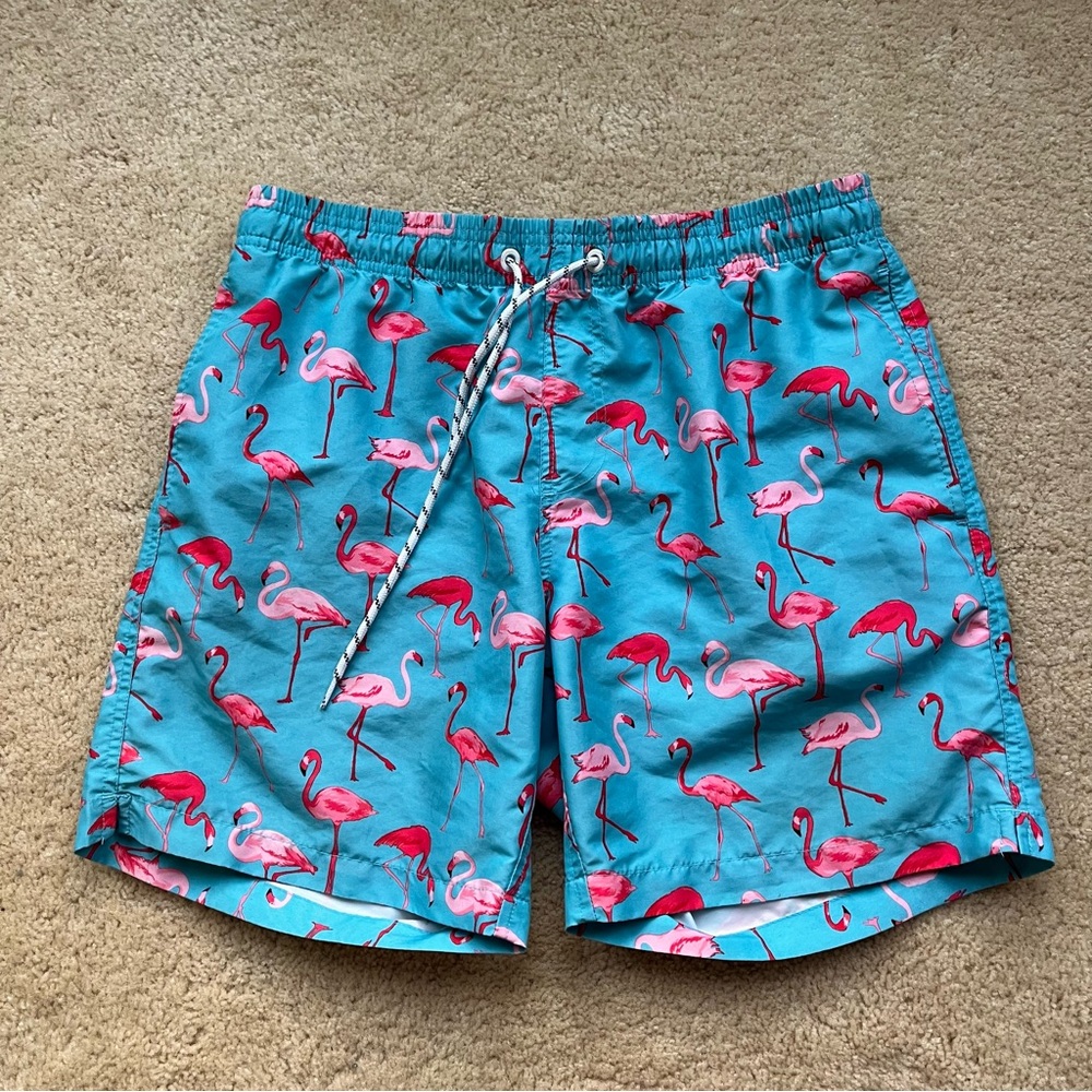 IZOD Saltwater Men’s Hawaiian Floral Pink Flamingo Swim Trunks - Size L - *GUC